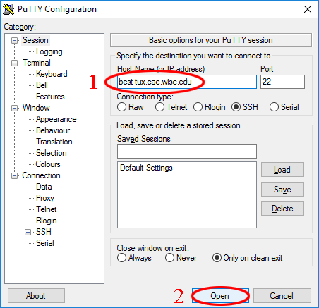 PuTTY to best-tux.cae.wisc.edu settings PuTTY to best-tux.cae.wisc.edu settings