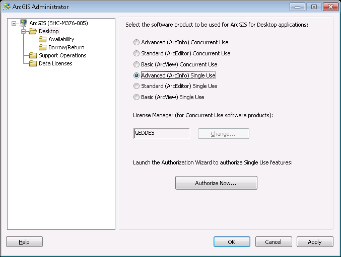 ArcGIS Admin Window Single Use License