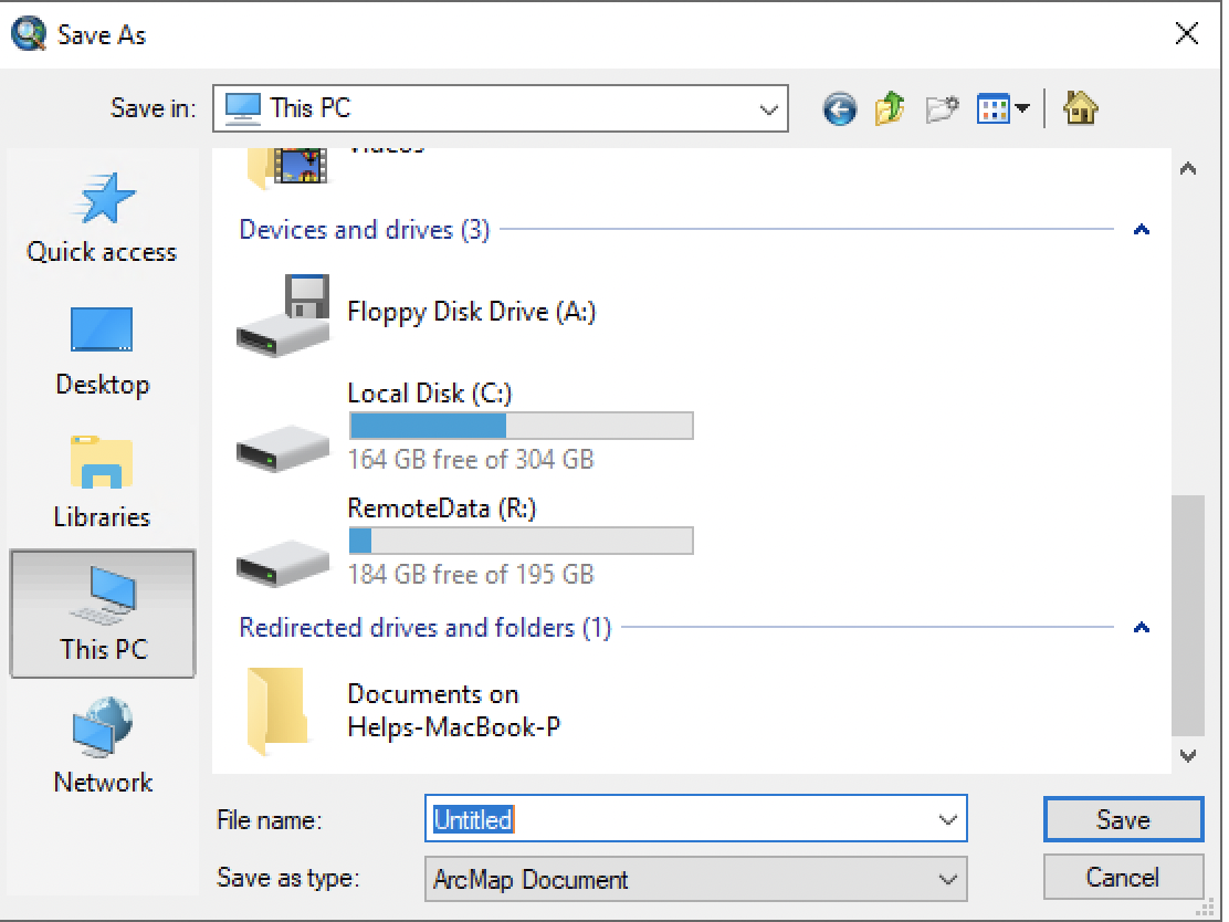 Dialog box showing redirected files and folders
