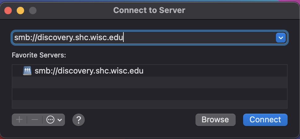 Connect to server window
