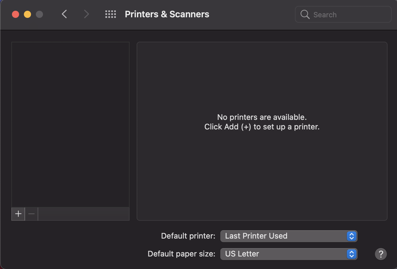 Printers and scanners system preference item