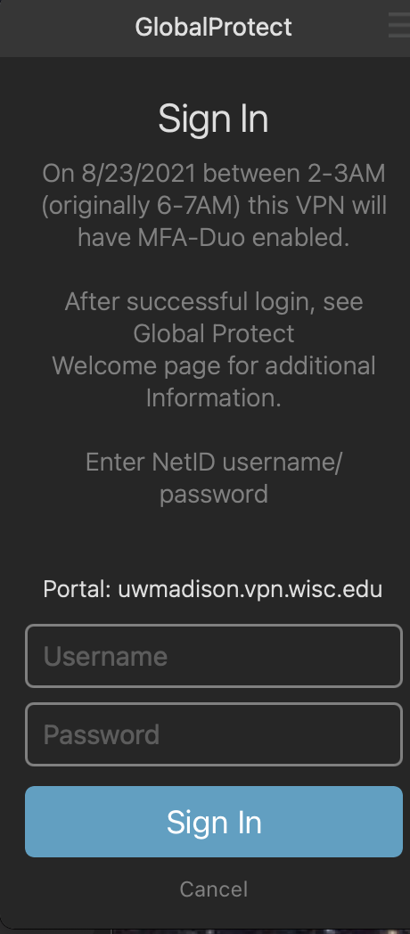 Sign in for uwmadison.vpn.wisc.edu portal