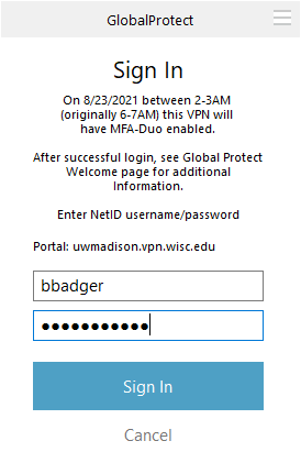 Enter NetID and password