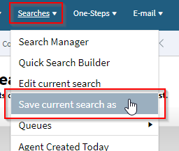 Example of Clicking the Save Current Search Button
