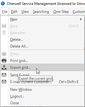 Example of Selecting the Export Grid button