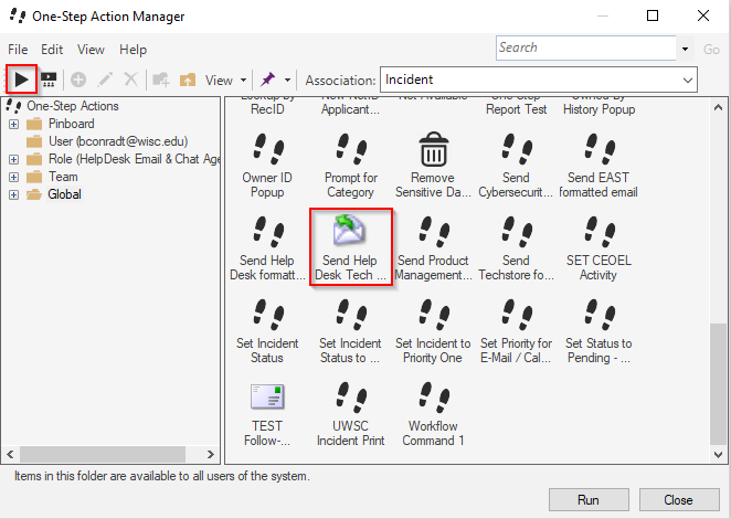 example of running a one step in the desktop client