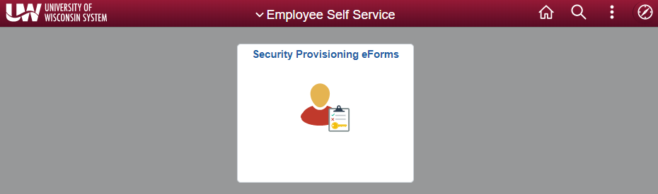 Screenshot of Security Provisioning eForms tile in HRS Employee Self Service dashboard