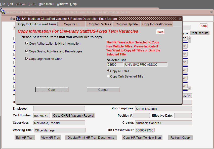 JEMS CHRIS HR Copy HR Transaction Pop up JEMS CHRIS HR Copy HR Transaction Pop up