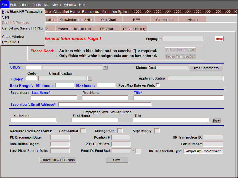 JEMS CHRIS File dropdown JEMS CHRIS File dropdown