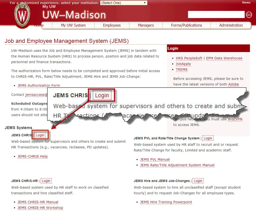JEMS Homepage CHRIS Login Button JEMS Homepage CHRIS Login Button