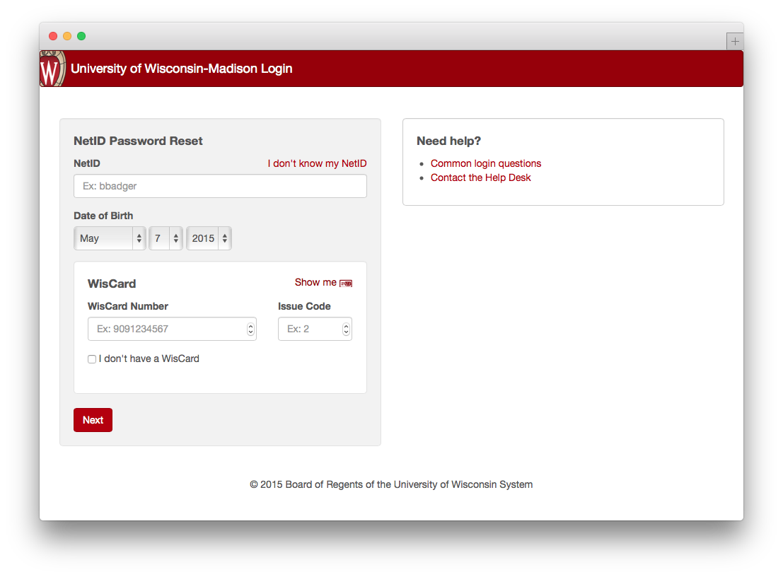 password reset home page