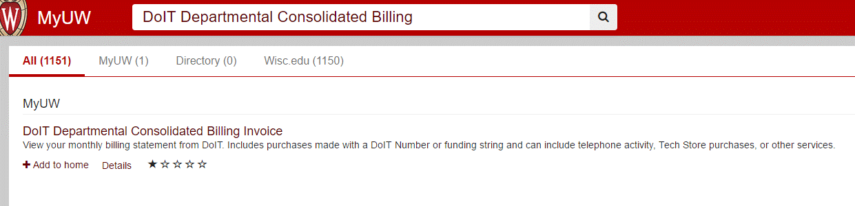 Consolidated Billing Module search