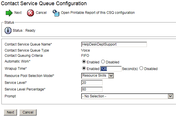 CSQ Configuration Page 1