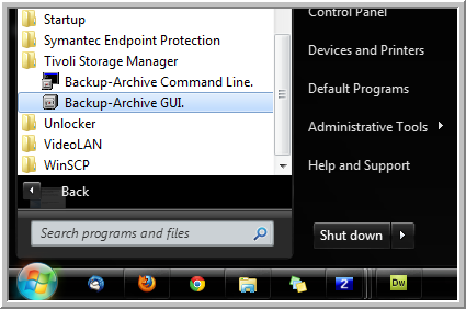 start menu backup archive gui