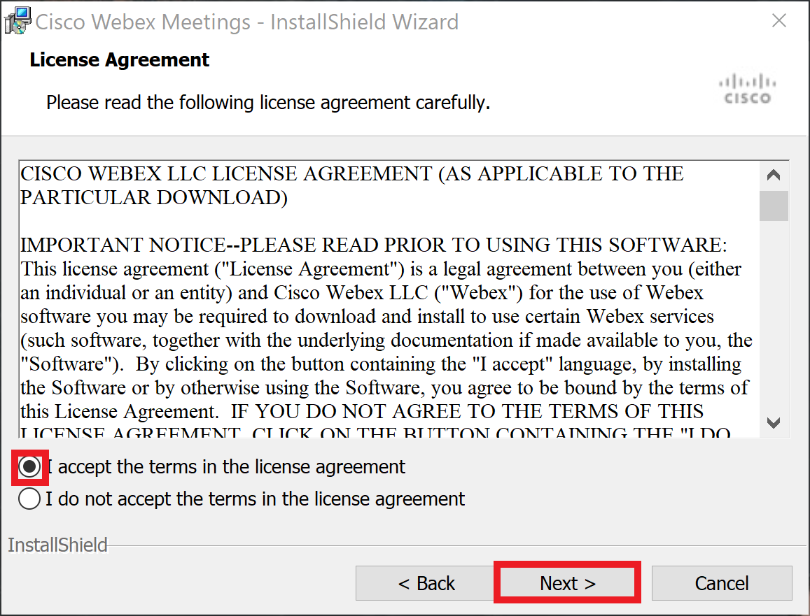 Webex Meetings Install - EULA