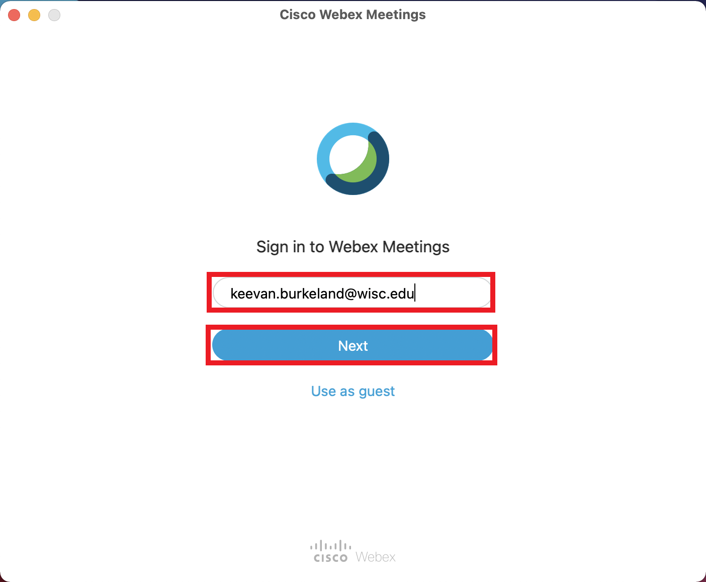 Webex Meetings Login - User Email