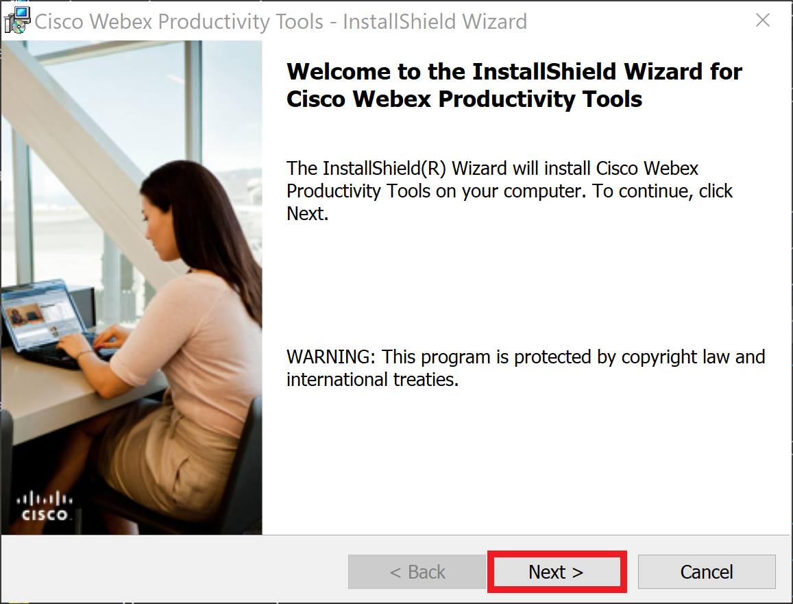 Webex Productivity Tools Install - Start Screen