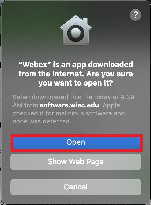 Webex Security Prompt - Mac