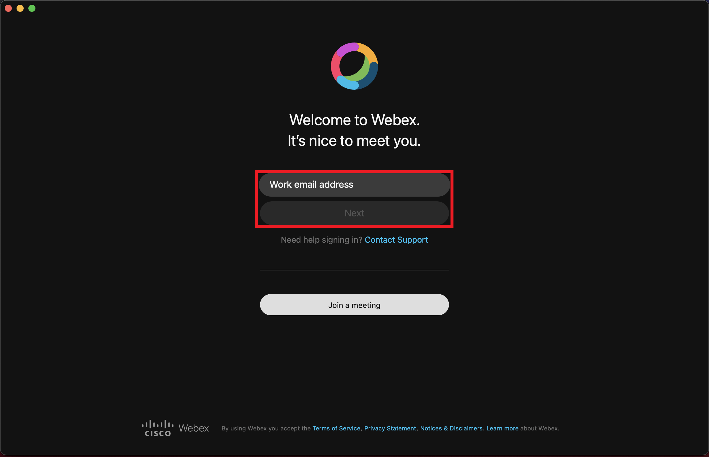 Webex Login - User Email - Mac