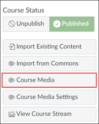 Canvas course homepgage right-hand navigation menu with Course Media highlighted.