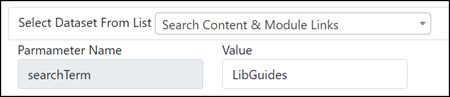 DLE Datasets tool report selection dropdown menu featuring "Search Content and Module Links"