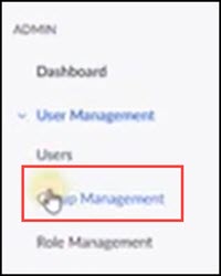 Zoom administrator menu on left-hand side of screen. "Group Mangement" is highlighted.