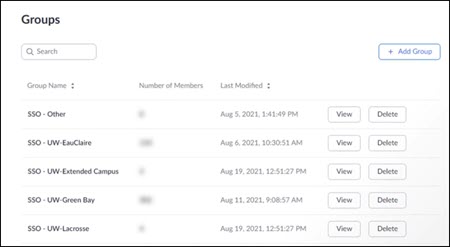 Zoom Groups page.