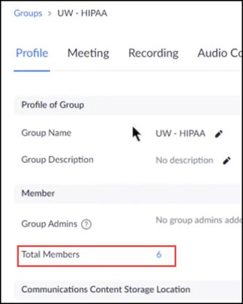Zoom Groups description with Total Members highlighted.