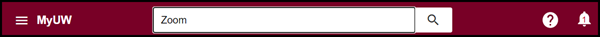 Red top bar of the My Wisconsin Portal with a search bar. In the search bar, the word "Zoom" has been typed.