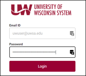 UW System Administration login screen with username and password filled in.