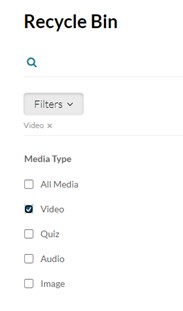 Use the Filters function to search media items by type.