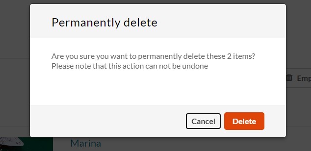 Permanently delete warning message.