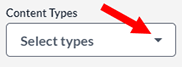 Screenshot of the Content Types menu in its collapsed state in the Find and Replace page