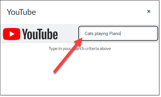 YouTube pop up with "Cats playing piano" added to search field.