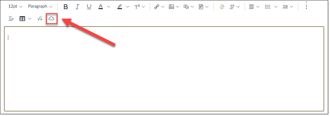 Rich Content Editor with Cloud Icon marked