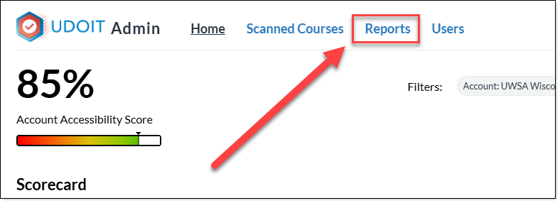 Screenshot with arrow pointing at Reports