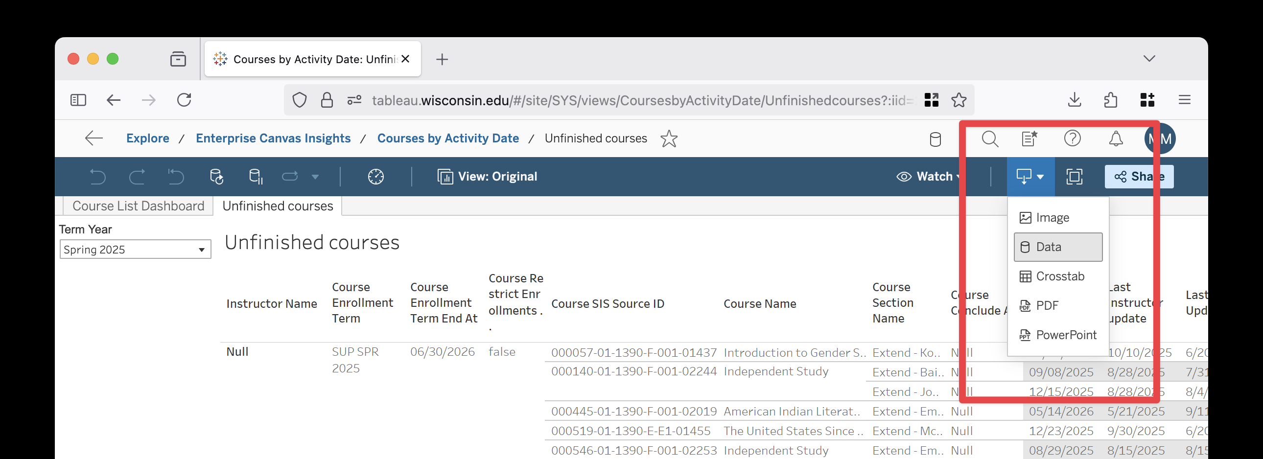 screenshot of download button and menu