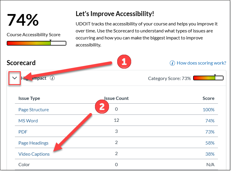 Home screen with arrow pointing at expansion icon and video captions link