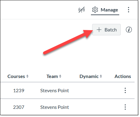 screenshot of upper right corner of screen with an arrow pointing at +batch button