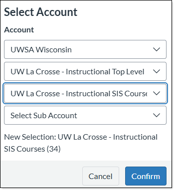 series of dropdowns which allow user to select appropriate subaccount