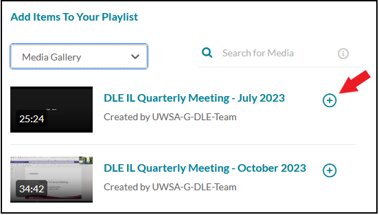 screenshot of videos with arrow next to plus button