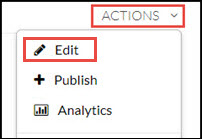 Kaltura My Media "Actions" menu with "Edit" highlighted.