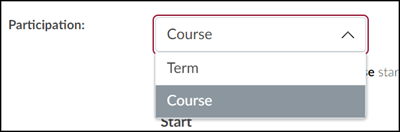 Participation drop-down menu with options for Term or Course.