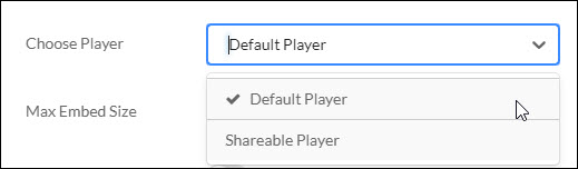 Choose Player menu with options for Default Player or Sharable Player. Choose Player menu with options for Default Player or Sharable Player.