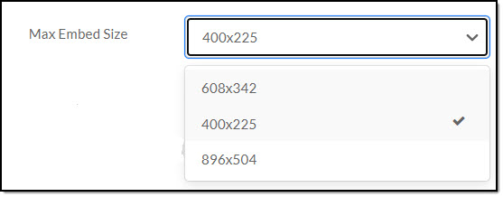 Dropdown that allows users to select embed size