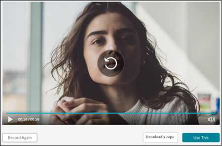 Webcam recorder with options to Record Again, Download Copy, or Use This.