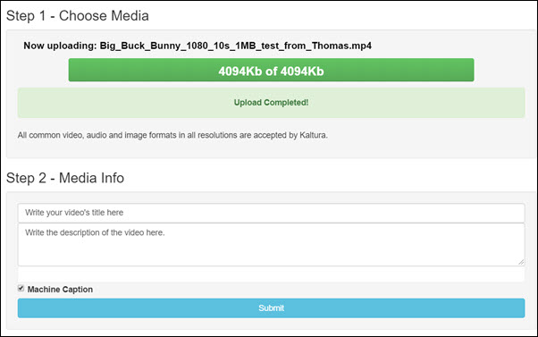 Media selection and metadata screen.