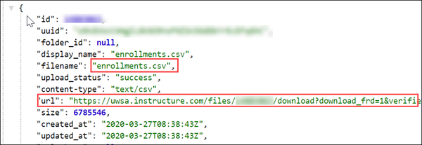 XML file with Enrollment.csv and the associated URL highlighted