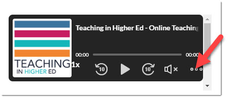 audio download player.  All normal controls for play, pause, skip ahead 10 seconds, and sound controls.  Lower right has three dots with an arrow pointing at the menu.