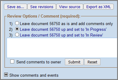 ReviewOptionsRequired_NoPubRights.png Review options available for those without Publish permissions - 3 buttons